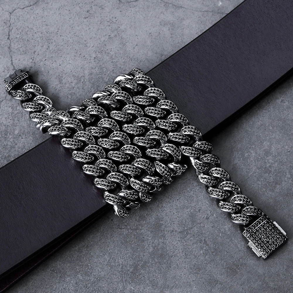 12 мм Bling Iced Out Майами кубинская звено цепи черный 18/20 дюймов ожерелье с Cz микро-набор Высокое качество раппер цепи хип хоп ювелирные изделия