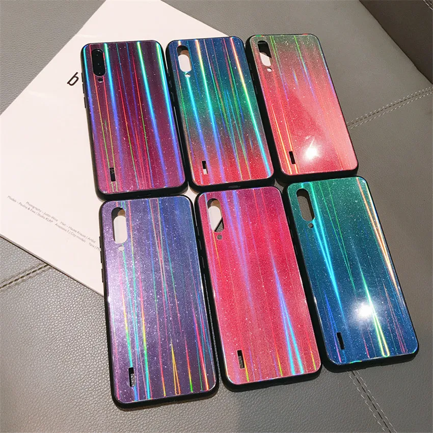 Чехол с лазерным градиентом и блестками для Xiao mi Red mi K20 Pro mi CC9 жесткая защитная задняя крышка из закаленного стекла для Red mi note 7 7A NOTE 8