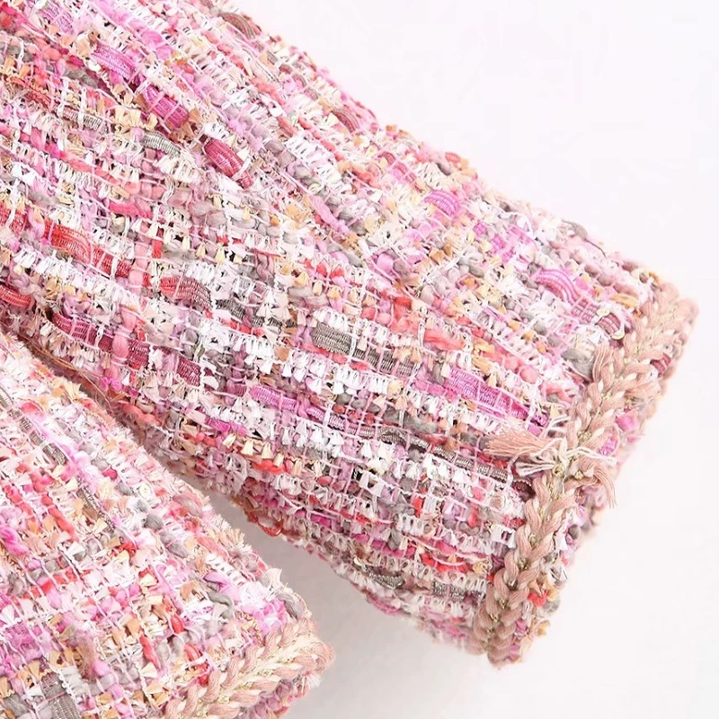 2020 Женская милая твидовая куртка с круглым вырезом и цветами женское