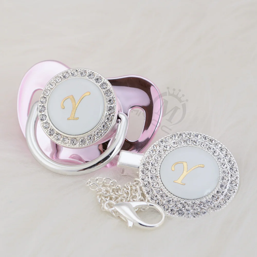 MIYOCAR Золото Rhinestone имя инициалы Письмо Y Элегантный Серебряный bling соска и пустышка Клип BPA бесплатно пустышка bling SGS пройти LY-1