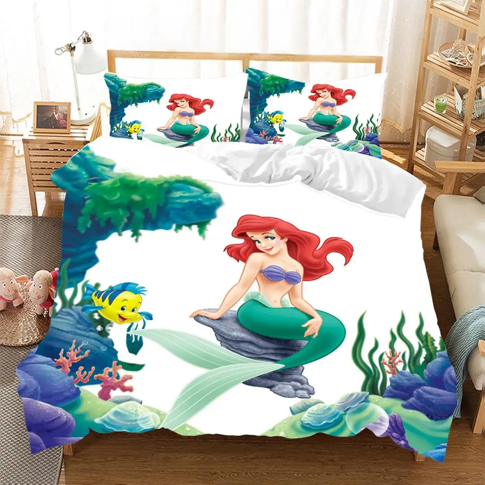 

Disney Ariel Mermaid Tail Cartoon 3D Printed Bedding Set Cute Comfortable Down Quilt Cover Pillowcase Double Queen King Size