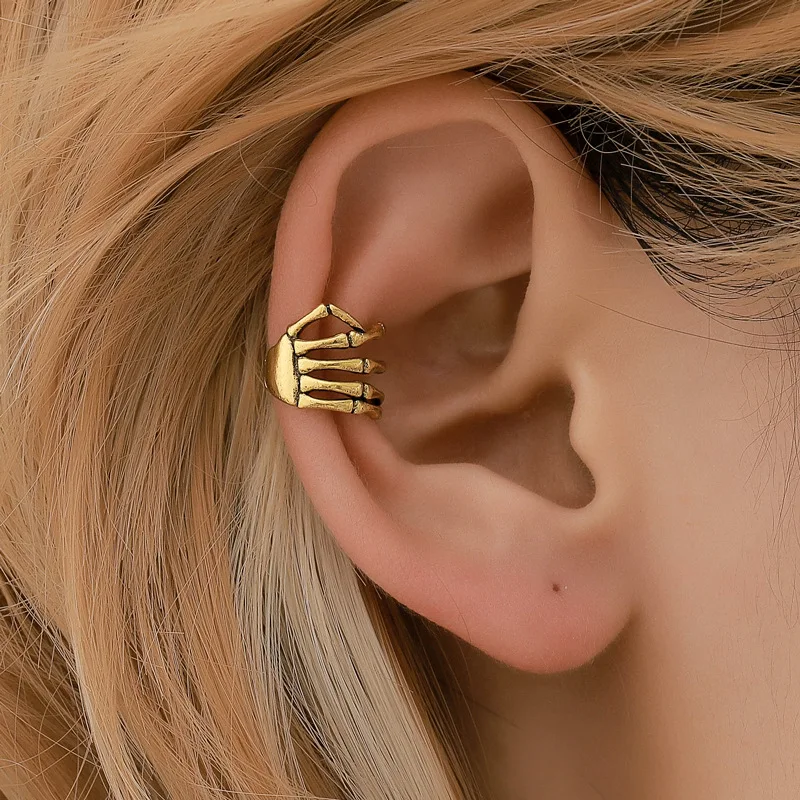 

Todorova 1PC Punk Rock Skull Hand Spine Ear Cuff Clip Earrings For Women Clip On Earring No Piercing Fake Cartilage Earring