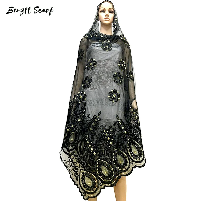 Новые африканские женские шарфы большой шарф с вышивкой бисером размер из тюли