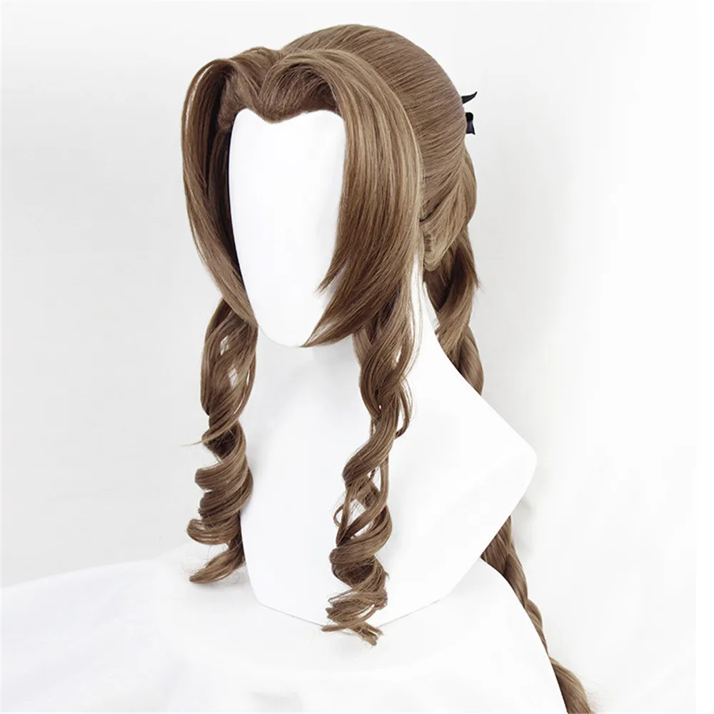 Final Fantasy VII Cosplay FF7 Aerith Gainsborough Wigs Heat Resistant Synthetic Hair Brown Wig + Free Cap | Тематическая одежда и