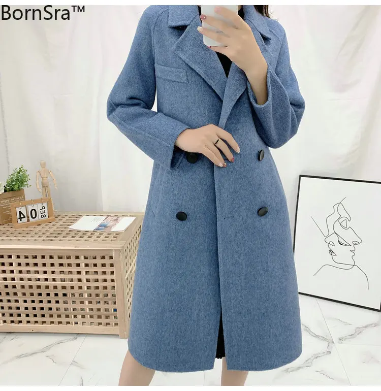 

BornSra New long Double-Sided Cashmere Coat Women's 2020 Winter Double-Breasted Woolen Coat Simple Slim Fit
