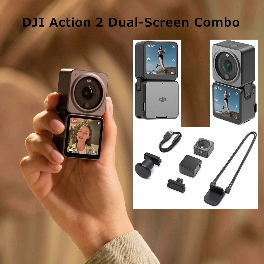 Оригинальная Спортивная камера DJI Action 2 Power Combo с двойным экраном 4K 120fps 155 ° супер