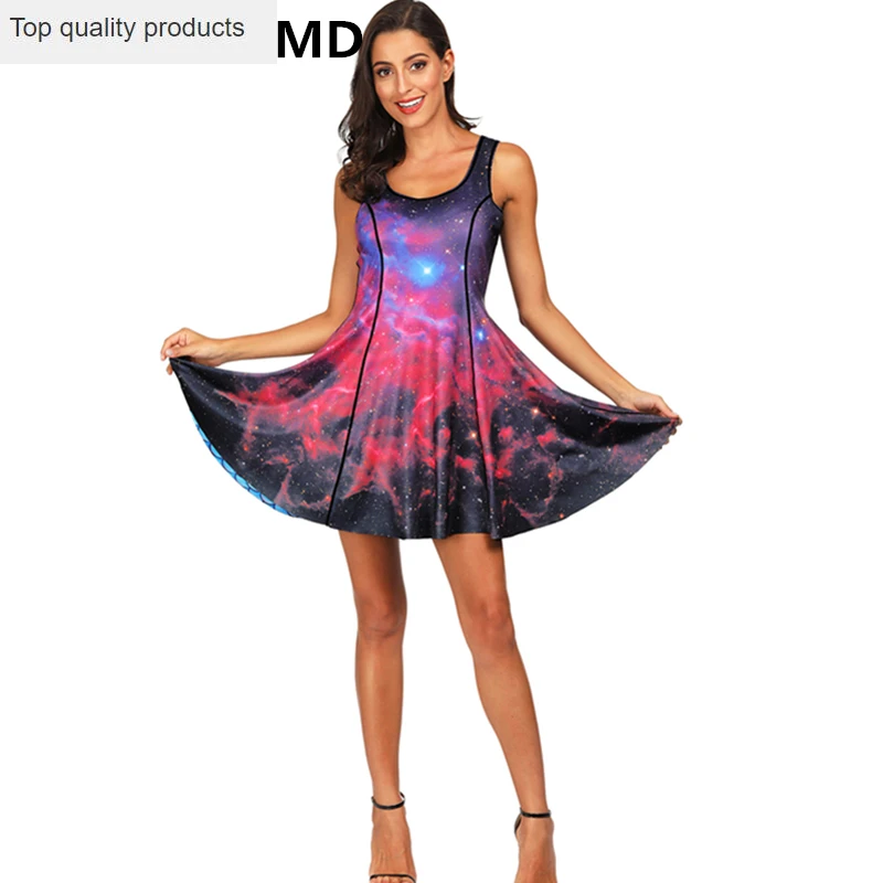 Новинка 2020 летнее платье с принтом круглый вырез без рукавов модное повседневное