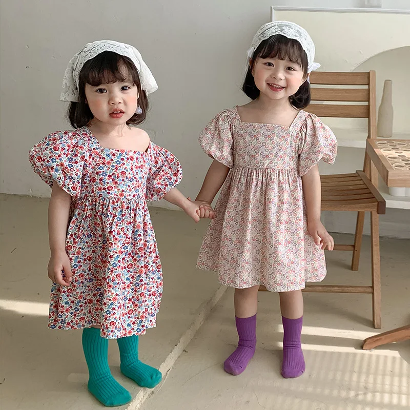 

Keelorn Girls Casual Dresses 2021 Korean Summer Kids Floral Clothes For Girl Puff Sleeve Children Party Princess Costumes 1-6T