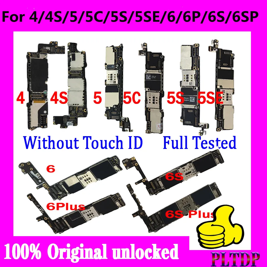 Материнская плата для iPhone 4 4S 5 5C 5S 6 6p s 6sp 8 ГБ 16 32 64 Гб без Touch ID 100% оригинальная