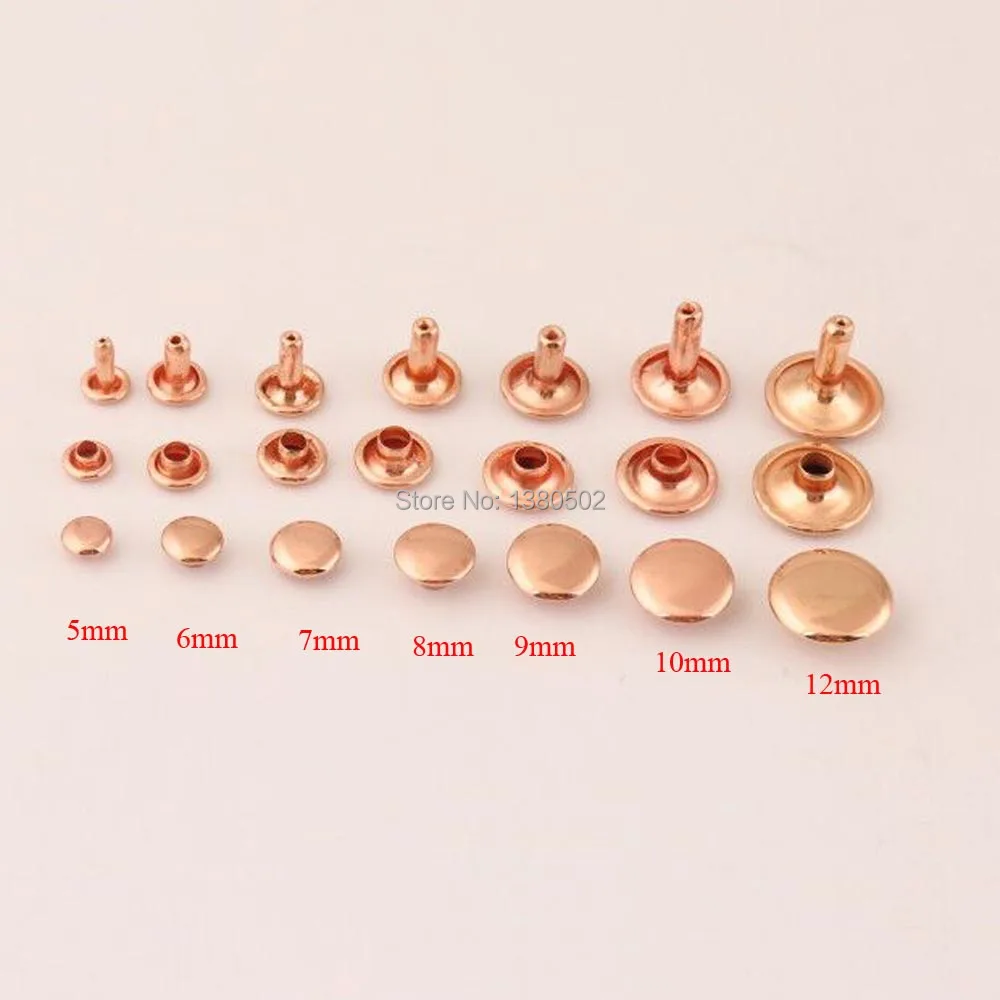 100sets double cap rivets  rose gold color Spikes Rivets Stud Collision Nail for garment bag belt leather 5/6/7/8/9/10/12mm