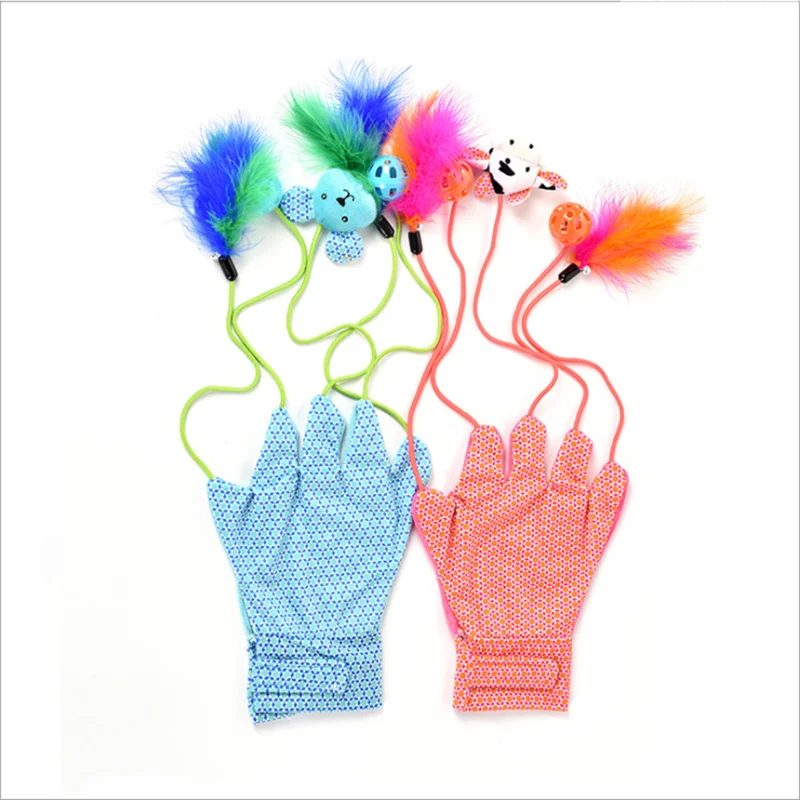 Перчатки для кошек перо забавная игрушка домашних животных Интерактивная