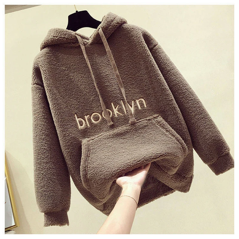 

Imitation Cashmere Thickened For Women Autumn And Winter New Style Urban Leisure Student Loose Warm Hoodie Coat