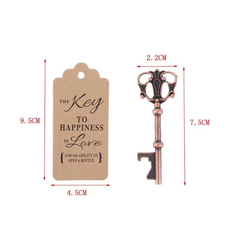 

50 Sets Vintage Skeleton Key Bottle Opener +Tag Card Wedding Party Favors Souvenirs ridesmaid Gift Wedding Details For Guests