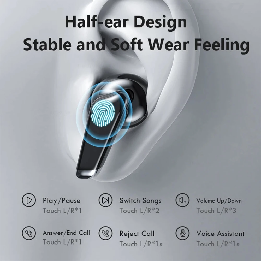 

Wireless Bluetooth Earphones Waterproof TWS LED Display Hifi Stereo Noise Reduction Touch Control Sport Earbuds with Microphone