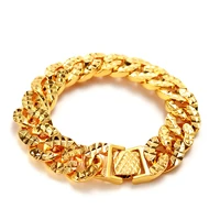 14mm wide bracelet men wrist chain solid jewelry yellow gold filled classic male hip hop classic accessories