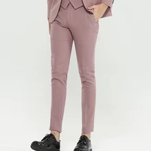 Nine point Pantalones informales ajustados de estilo coreano para hombre, Pantalón moderno de negocios, sin hierro, color rosa (2)