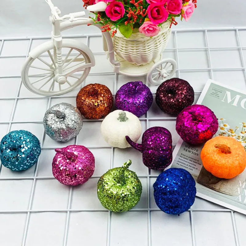 12 шт. блестящая искусственная тыква украшение на Хэллоуин мини-имитация