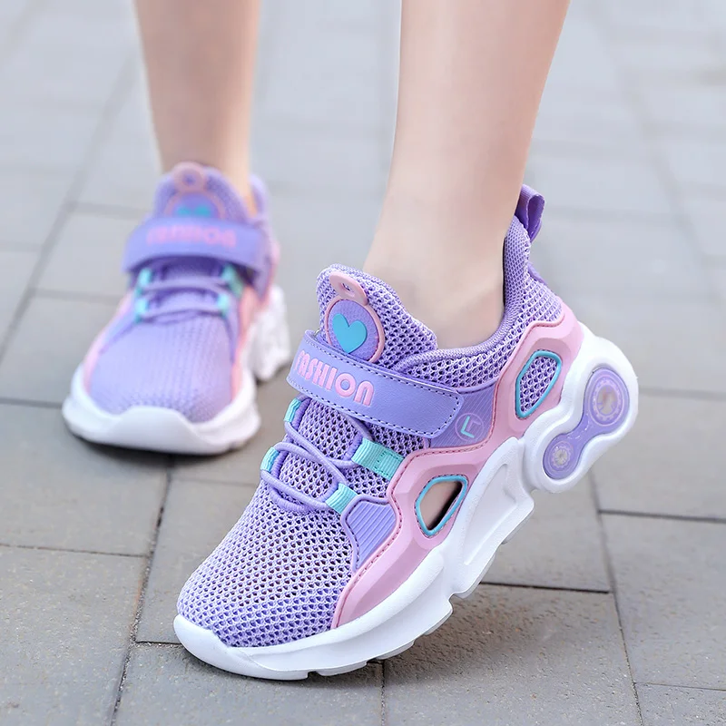 

2021 Fashion Brand Kids Girls Walking Sneakers Fretwork Girls Princess Shoes for Children Pink Sports Girls Breathable Shoes