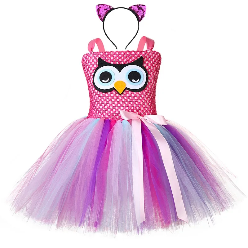 Dress and Headband 2 Милое Платье-пачка с совой для девочек с повязкой на голову; фатиновое платье-пачка для дня рождения для девочек; маскарадный костюм птицы на Хэллоуин - Цвет: Dress and Headband 2