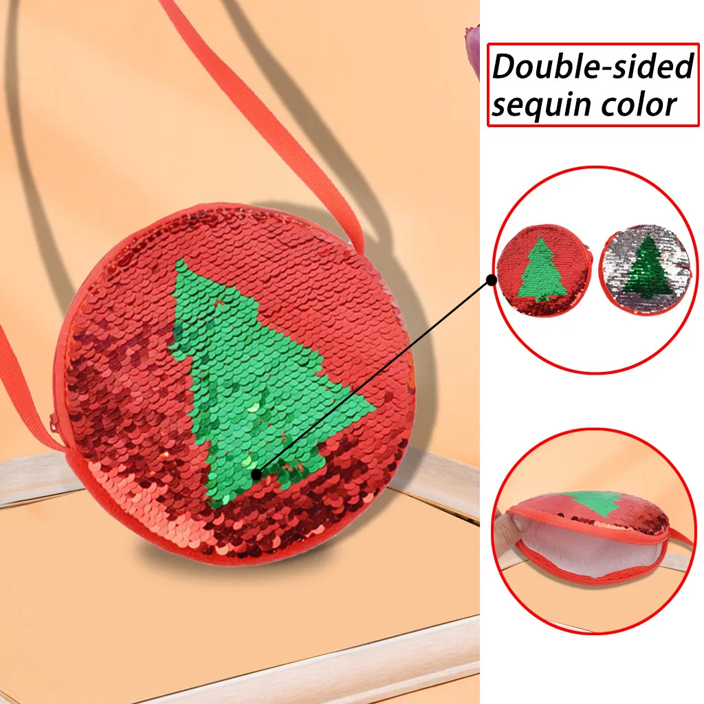 Рождественский модный двусторонний кошелек с блестками для девочек круглая