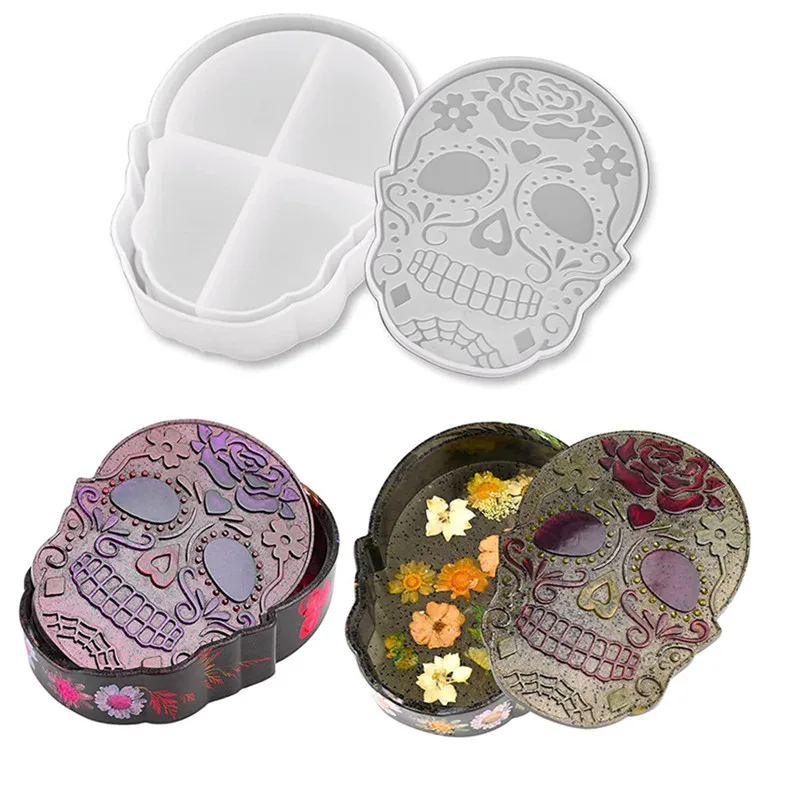 

DIY Crystal Epoxy Mold Halloween Skull Storage Box Swing Table Jewelry Box Silicone Mold Gift Box Making Tools Wholesale
