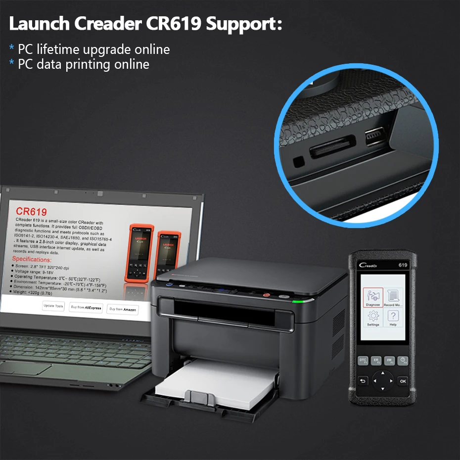 Launch Creader CR619 ABS SRS подушка безопасности O2 Датчик мониторинга сканер ABS SRS подушка безопасности OBD2 код ридер Краш данных автомобиля Diangostic инструмент