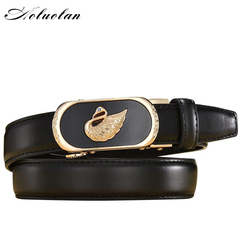Aoluolan women  high quality designers Automatic Buckle Belt Ladies Luxury Brand Belt Genuine Leather Belt female for Dress