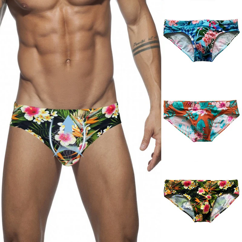 Mens Swim Trunks Floral Print Low Rise Beach Shorts Surffing Bathing Suits Beachwear Push Up Swimming Briefs For Men Swimwear |