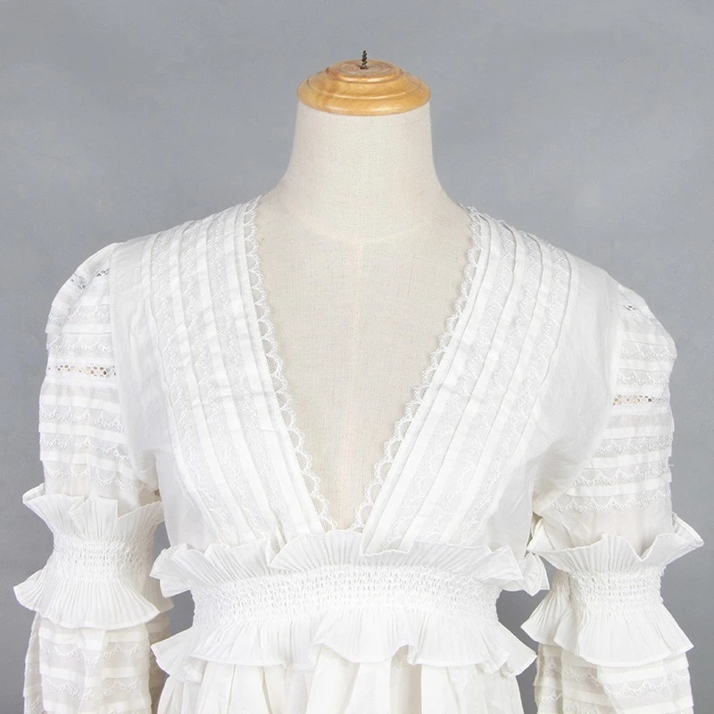 

CHICEVER Autumn Lace Patchwork Womens Tops And Blouses V Neck Lantern Sleeve Short Length Shirt Female Fashion New Korean 2020