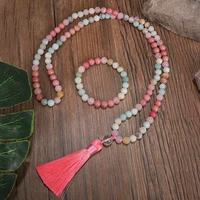 natural 8mm rhodochrosite and amazonite beads necklace peaceful heart 108 bead mala jewelry buddha prayer bracelet women