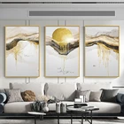 Абстрактная Картина на холсте с золотым солнцем, пейзаж, настенные картины, Большие плакаты, модные картины, декор для гостиной в скандинавском стиле