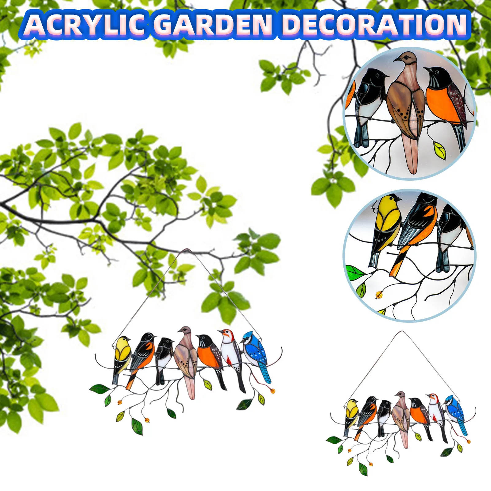 Многоцветные птицы на проволоке Высокая витражная панель окна серия птиц