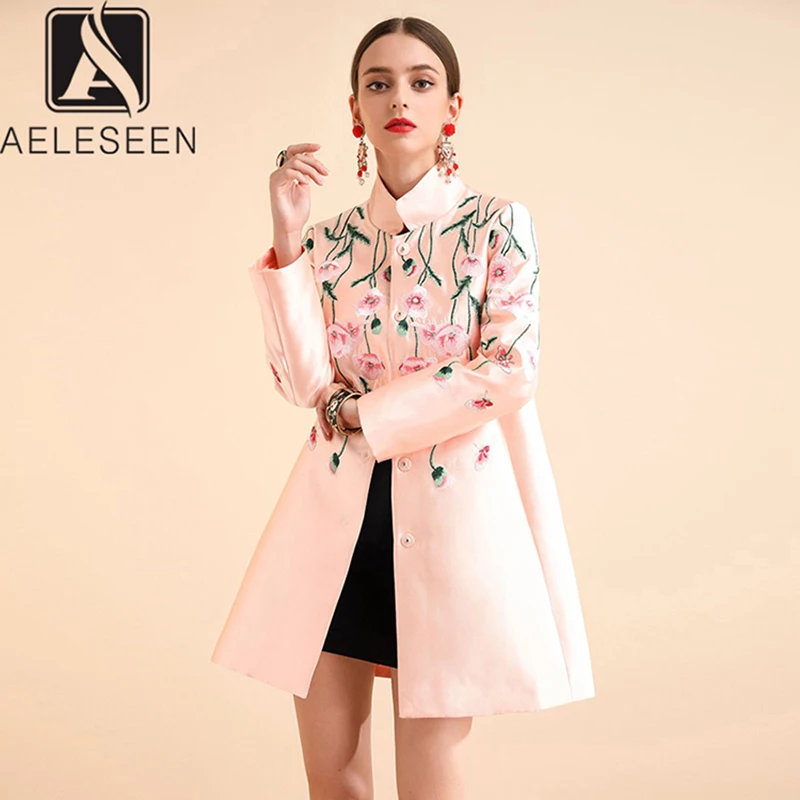 Женская Офисная ветровка AELESEEN длинное пальто с цветочным узором и вышивкой