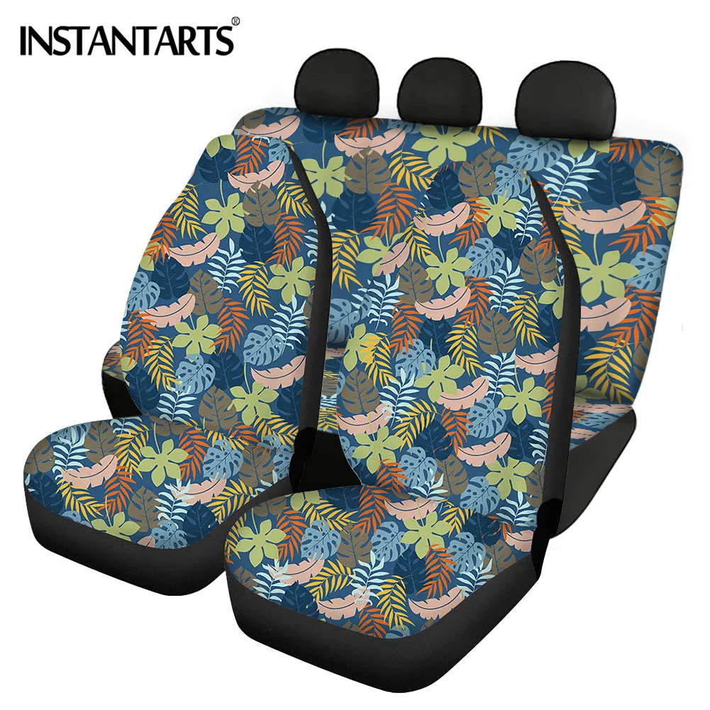 

INSTANTARTS Fashion Oil palm Leaves Pattern Comfortable Front and Back Vehicle Seat Cushion Easy Clean Car Interior Seat Covers