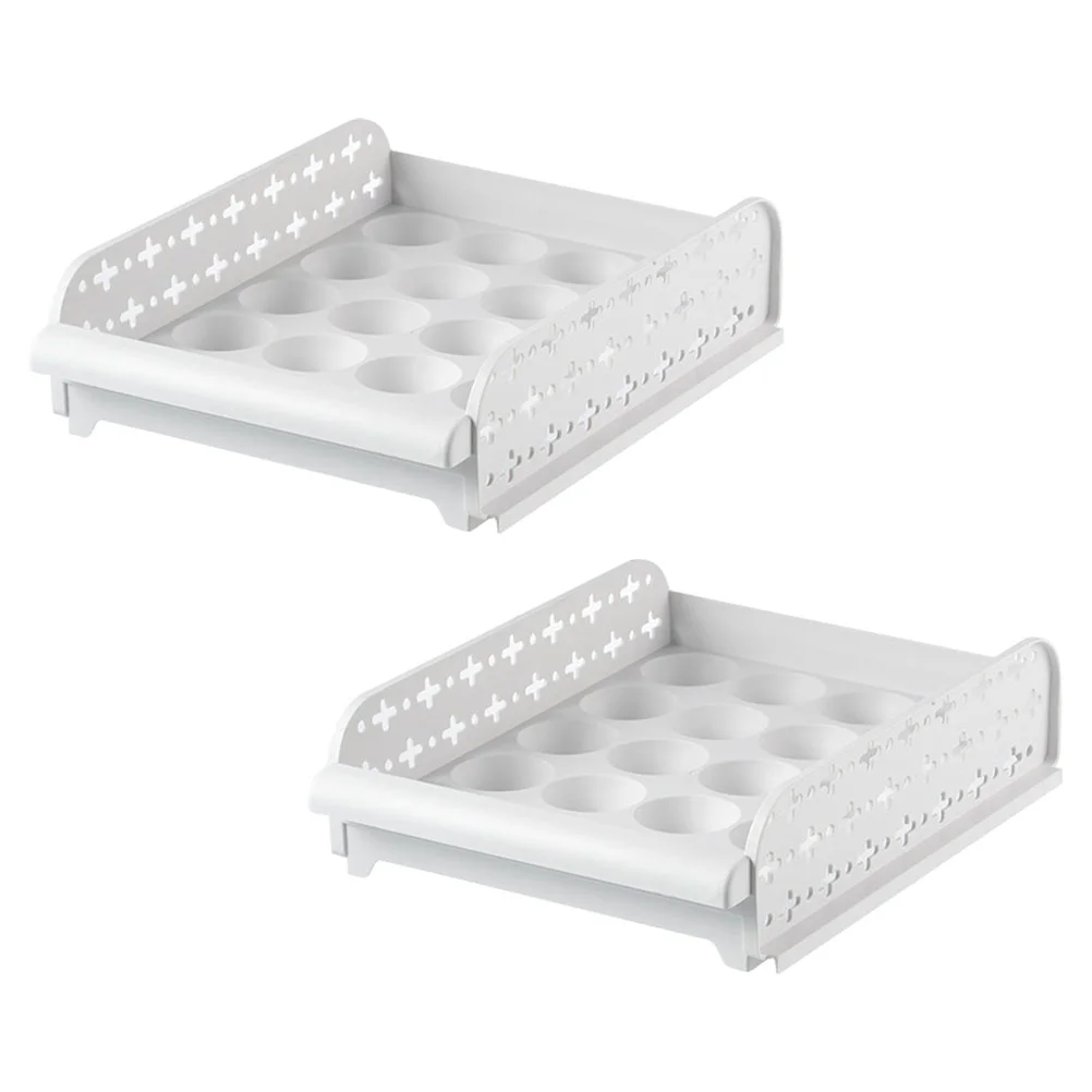 

2pcs Durable Egg Boxes Egg Storage Cases Drawer Style Egg Holders (White)