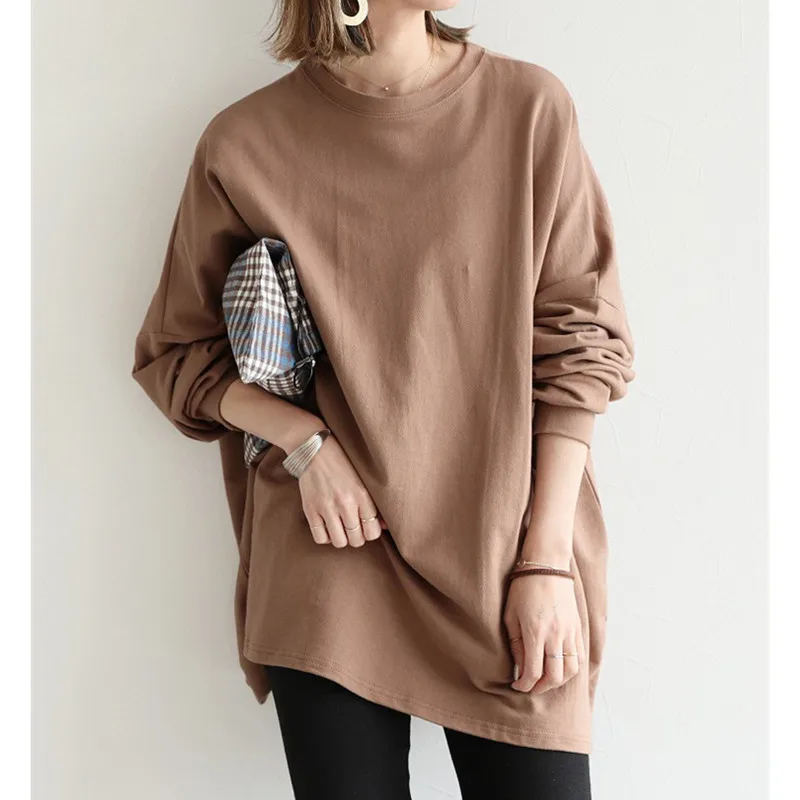 

Women's Large Size Casual Basic Sweatshirt Long Sleeve Crew Neck Classic Simple Solid Loose Terry Pullovers Tops Gray