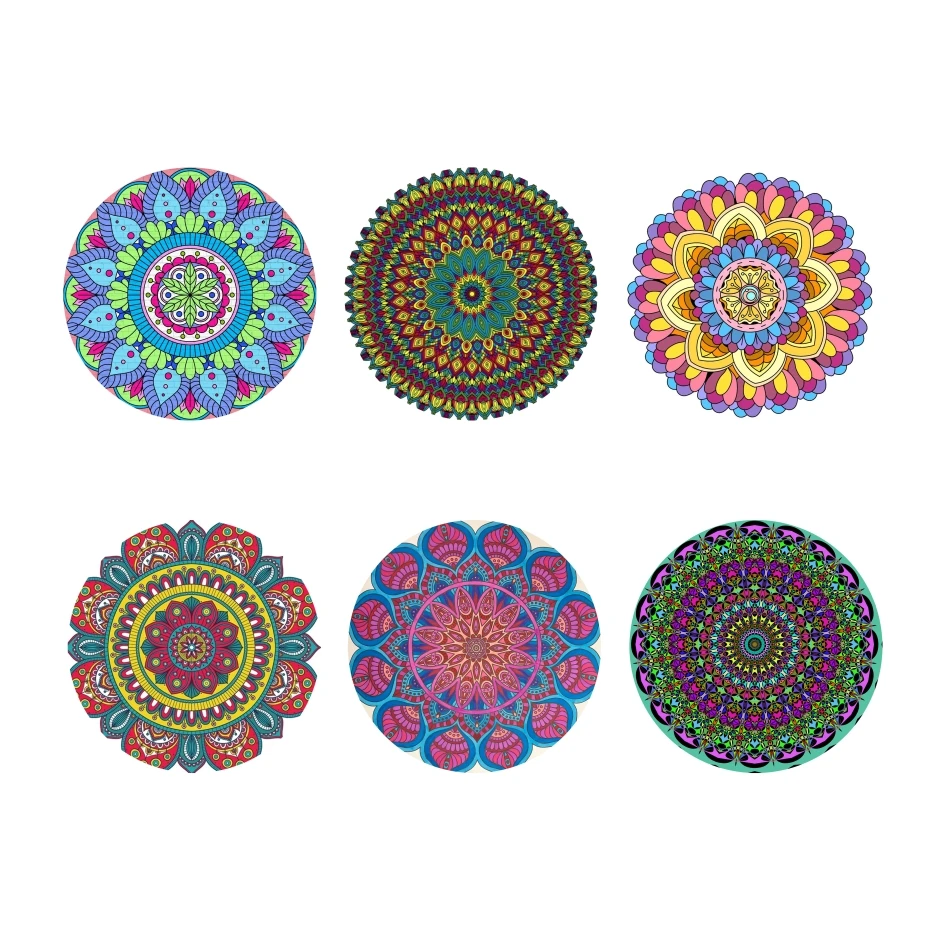 

Hot Selling Kitchen Mats Ceramic Round Coasters Mandala Flowers Printed Non-Slip Insulated Place Mat Home Decoration Supplies