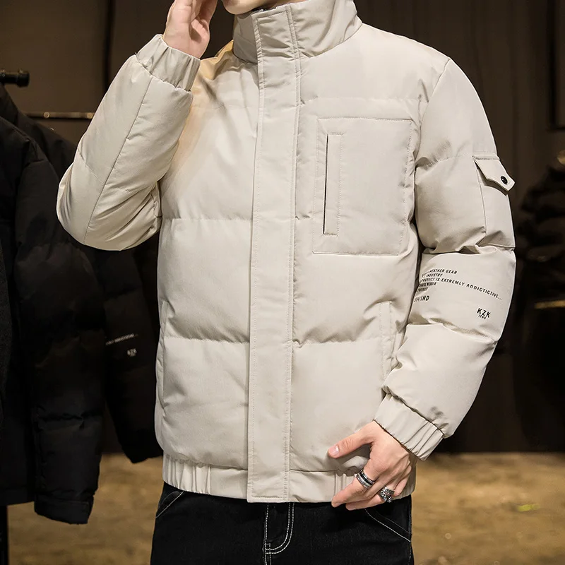 Autumn Winter Casual Men's Thick Warm Parkas Outwear Solid Color Cotton-Padded Jacket Stand-Up Collar Coat Plus Size Top Clothes