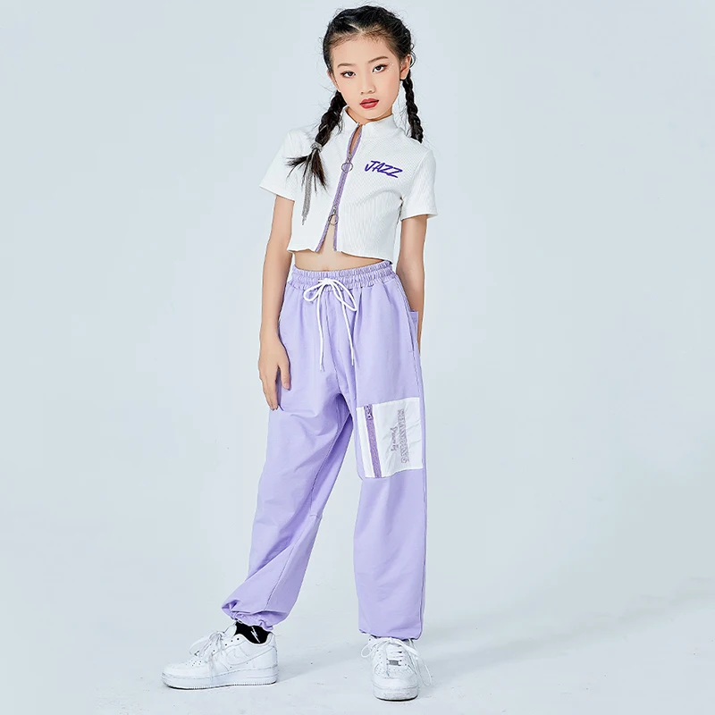 

Summer Short Sleeved Tops Girls Hip Hop Dance Pants Children Street Dance Cosutme Ballroom Jazz Practice Clothing Wear 120-170CM