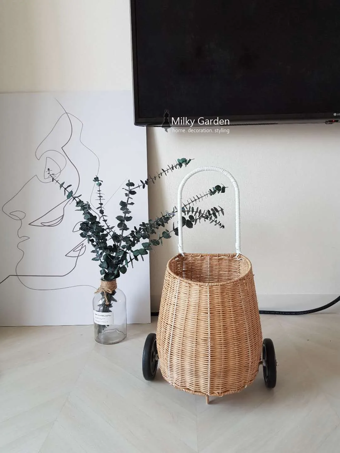 

zq Rattan Trolley Children Play House Toy Children's Room Decoration Hand Buggy