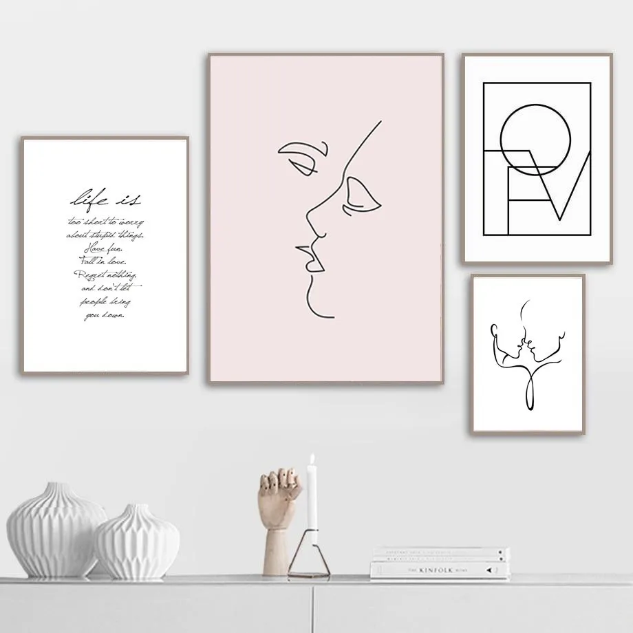 

Minimalist Scandinavia Love Abstract Outer Line Kiss Bedroom Decor Canvas Painting Wall Art Pictures Gallery Home Decor