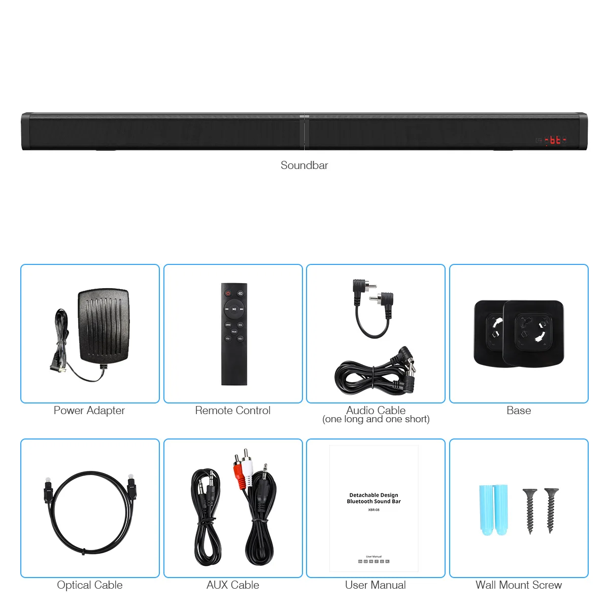 Excelvan 40 Вт беспроводная звуковая панель Съемный встроенный сабвуфер Aux кабель USB вход пульт дистанционного управления для ТВ ПК планшет смартфон