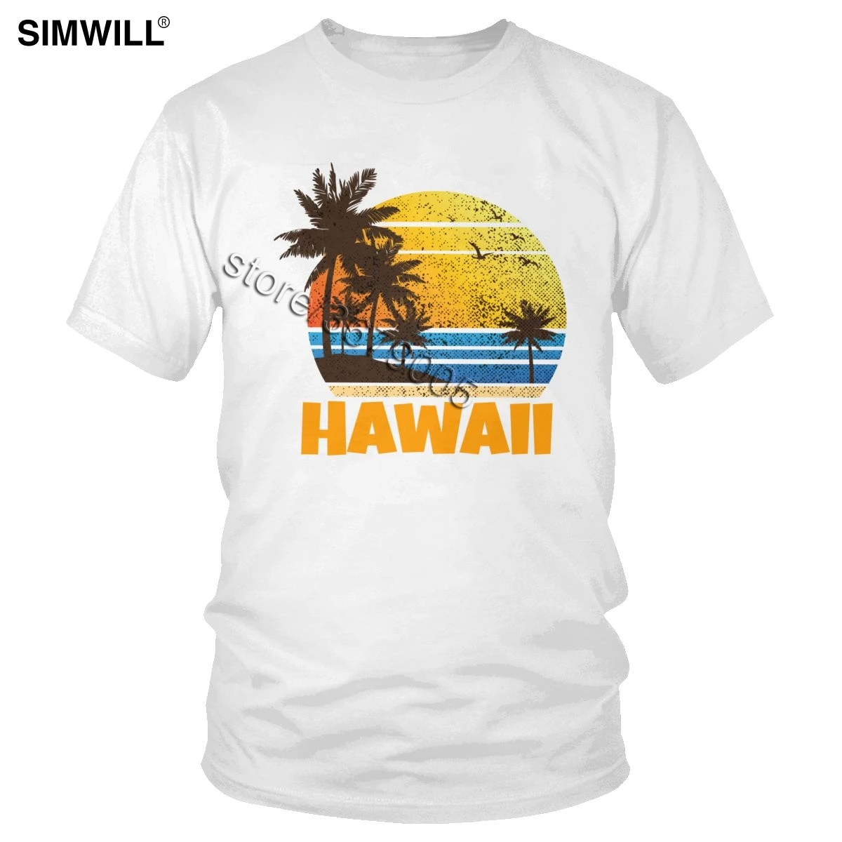 

Vintage Hawaii Sun Sand Beach Palm Tree T-shirt Men Cool Short Sleeve Cotton T shirt Crew Neck Tropical Island Tee Designer Tops