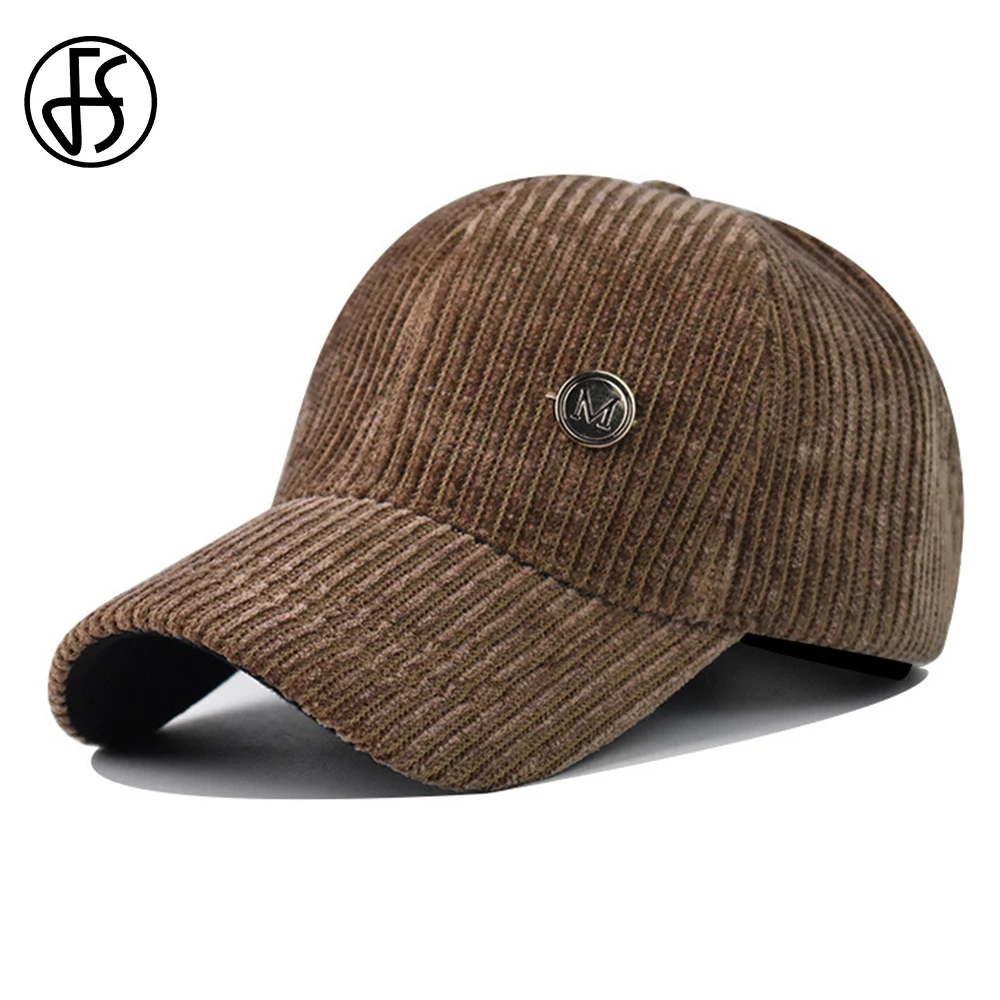 

FS 2023 New Brown Gray Winter Corduroy Baseball Caps Striped Design Thick Warm Women Hats Street Hip Hop Face Cap For Men Gorras