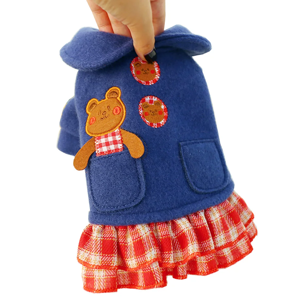 Осенне зимние платья для собак одежда в клетку с мультипликационным рисунком