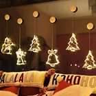Светодиодная Рождественская гирлянда на присоске, светящаяся гирлянда в виде лося, колокольчика, снеговика, ангела, рождественской елки, звезды для рождественской елки, домашний декор, питание от 3 батарей ААА