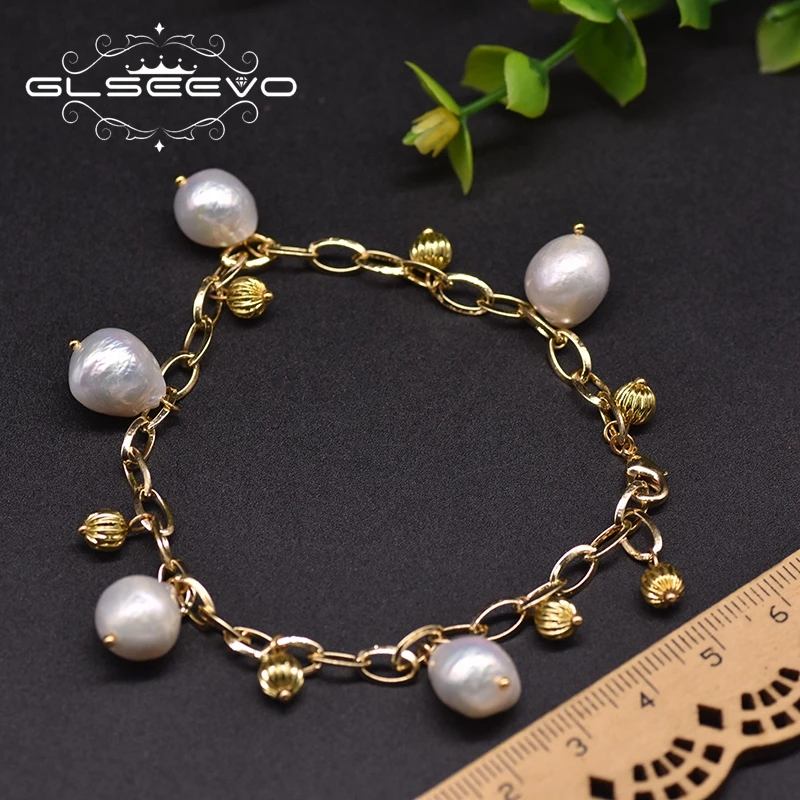 

GLSEEVO Original Design Baroque Pendant Pearl Bracelet For Girl Adjustable Handmade Luxury Bracelet Decorations Jewelry GB0951B