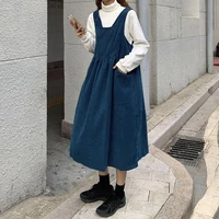 new autumn and winter retro strap dress female preppy style dress korean fashion style slim long a line dresses for women casual