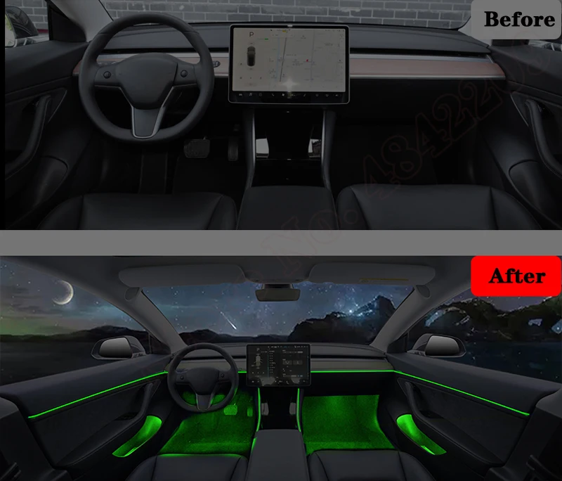 

Decorative Ambient Light LED Car Atmosphere Lamp illuminated Strip 64 Colors Touch Control For Tesla MODEL 3 2019-2022 MODEL Y