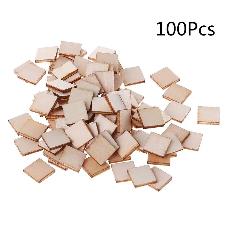 100 шт лазерная резка дерево квадратное украшение деревянная форма ремесло